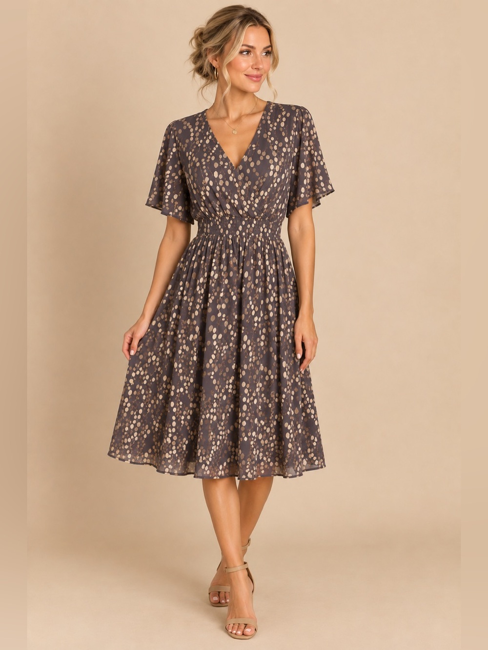ModCloth Golden Dot Bubbly Feelings Midi Dress Size Medium